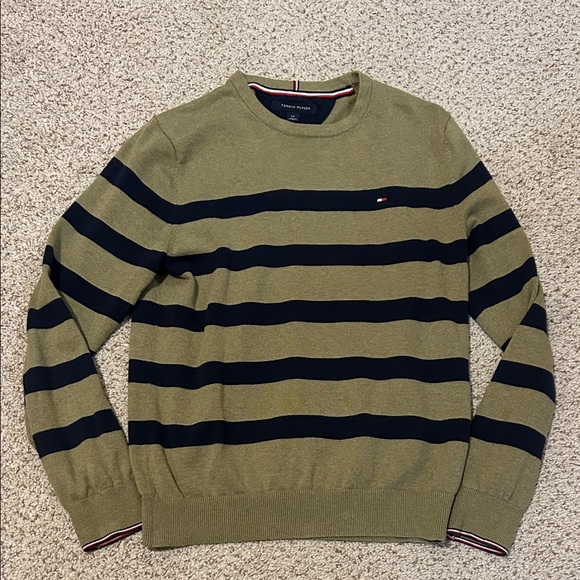 Tommy Hilfiger Other - Tommy Hilfiger Men's Olive and Navy Striped Crewneck Sweater